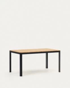 Bona Aluminium And Solid Teak Table 100% Outdoor Suitable With Black Finish 160 X 90 Cm | Kave Home -Quality Furniture Store J0100027MM46 1V02