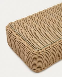 Portlligat 100% Outdoor Faux Rattan Coffee Table In A Natural Finish 110 X 60 Cm | Kave Home -Quality Furniture Store J0300034FF46 1D01
