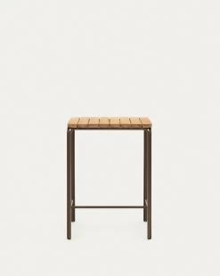 Salguer Solid Acacia & Brown Steel Bar Table Outdoor Suitable 70 X 70 Cm FSC 100% | Kave Home