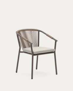 Xelida Stackable Garden Chair In Aluminium And Brown Cord | Kave Home