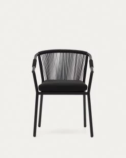 Xelida Stackable Garden Chair In Aluminium And Black Cord | Kave Home 20 Xelida Stackable Garden Chair In Aluminium And Black Cord | Kave Home -Quality Furniture Store J0600034RR15 1V04