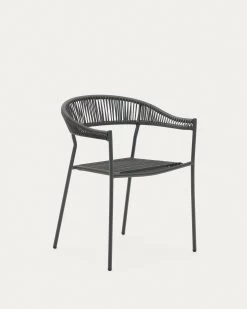 Futadera Stackable Outdoor Chair In Grey Synthetic Cord And Grey Painted Steel | Kave Home