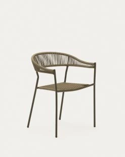 Futadera Stackable Outdoor Chair In Green Synthetic Cord And Green Painted Steel