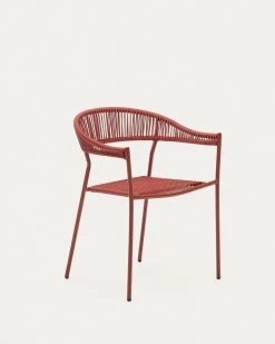 Futadera Stackable Outdoor Chair In Terracotta Synthetic Cord And Terracotta Painted Steel | Kave Home