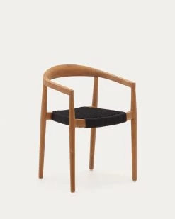 Ydalia Stackable Outdoor Chair In Solid Teak Wood With Natural Finish And Black Rope