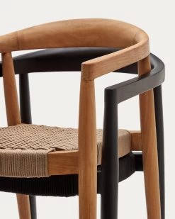 Ydalia Stackable Outdoor Chair In Solid Teak Wood With Black Finish And Black Rope | Kave Home -Quality Furniture Store J0600076JJ01 1D05