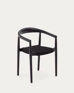 Ydalia Stackable Outdoor Chair In Solid Teak Wood With Black Finish And Black Rope | Kave Home