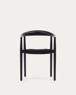 Ydalia Stackable Outdoor Chair In Solid Teak Wood With Black Finish And Black Rope | Kave Home -Quality Furniture Store J0600076JJ01 1V04