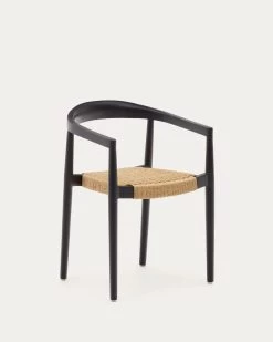 Ydalia Stackable Outdoor Chair In Solid Teak Wood With Black Finish And Synthetic Rattan Rope | Kave Home