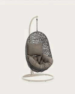 Pendant Armchair With Light Grey Florina Dark Grey Base | Kave Home