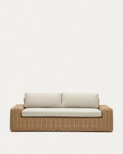 Portlligat 3 Seater Faux Rattan Outdoor Sofa In A Natural Finish | Kave Home
