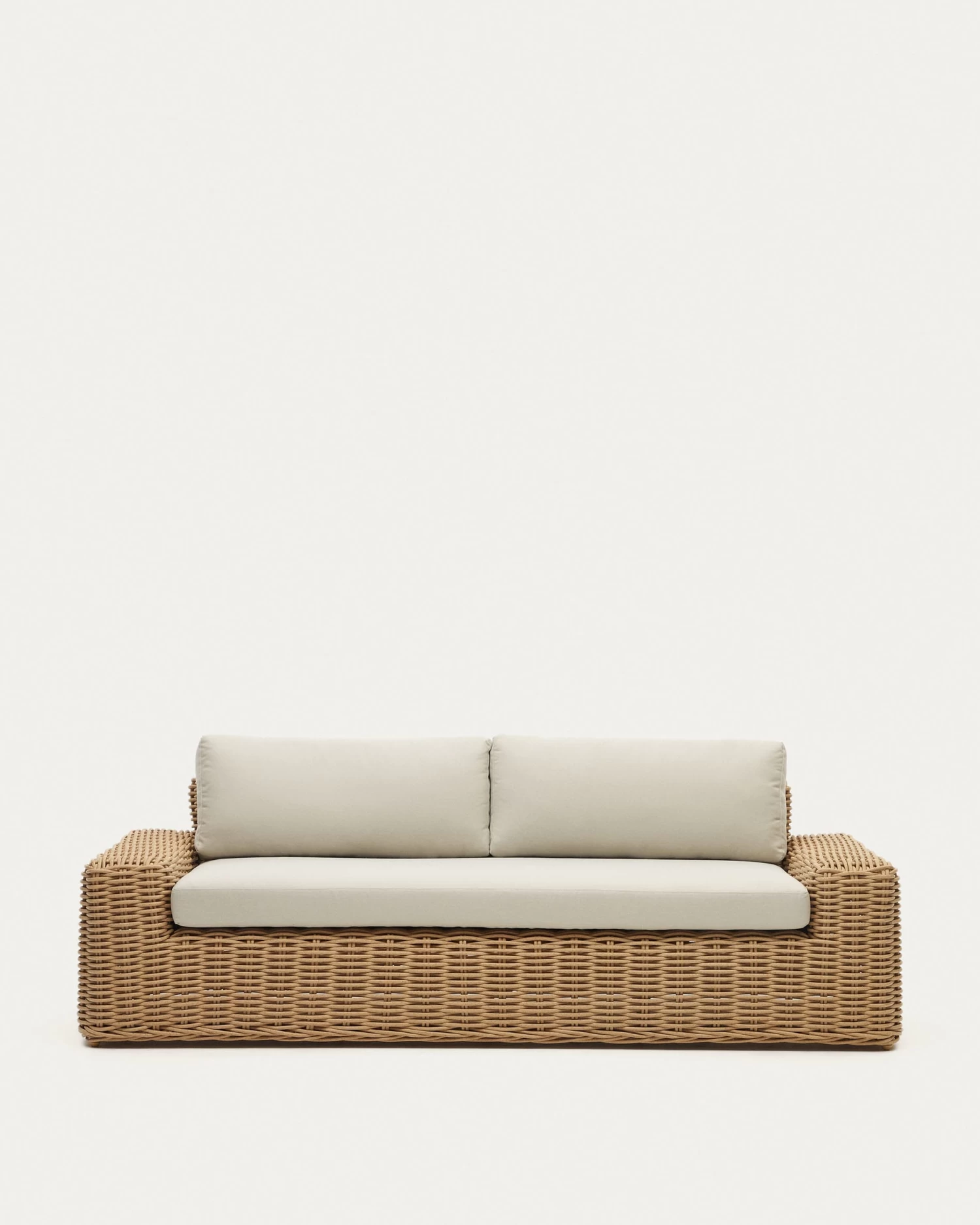 Portlligat 3 Seater Faux Rattan Outdoor Sofa In A Natural Finish | Kave Home 3 Portlligat 3 Seater Faux Rattan Outdoor Sofa In A Natural Finish | Kave Home