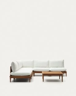 Portitxol Set Of 1 Corner Armchair 4 Modular Armchairs And Coffee Table In Solid Teak | Kave Home