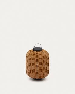 Saranella Portable Table Lamp In Brown Faux Rattan | Kave Home