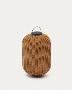 Saranella Large Portable Table Lamp In Brown Polyrattan | Kave Home