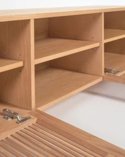 Beyla Solid Oak TV Stand With Two Doors And Oak Veneer 180 X 49 Cm FSC 100%. | Kave Home -Quality Furniture Store LH0355M40AS 1D01