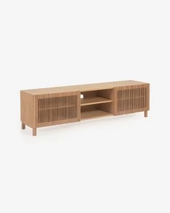 Beyla Solid Oak TV Stand With Two Doors And Oak Veneer 180 X 49 Cm FSC 100%. | Kave Home