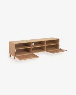 Beyla Solid Oak TV Stand With Two Doors And Oak Veneer 180 X 49 Cm FSC 100%. | Kave Home -Quality Furniture Store LH0355M40AS 1V02