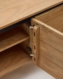 Uxue TV Stand With 4 Solid Acacia Wood Doors In A Natural Finish 200 X 58 Cm | Kave Home -Quality Furniture Store LH1297M46 1D02