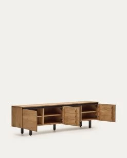 Uxue TV Stand With 4 Solid Acacia Wood Doors In A Natural Finish 200 X 58 Cm | Kave Home -Quality Furniture Store LH1297M46 1V03