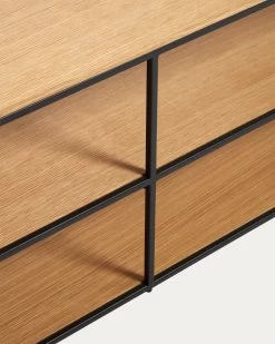 Yoana TV Stand With An Oak Wood Veneer And Painted Black Metal Structure 160 X 40 Cm | Kave Home -Quality Furniture Store M1000003MM40 1D02