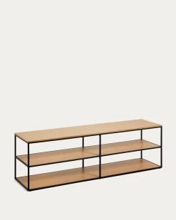Yoana TV Stand With An Oak Wood Veneer And Painted Black Metal Structure 160 X 40 Cm | Kave Home