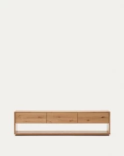 Alguema TV Stand With 3 Drawers In Oak Veneer With Natural Finish 200 X 51 Cm | Kave Home