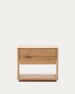Alguema Bedside Table In Oak Wood Veneer With Natural Finish 60 X 50 Cm | Kave Home