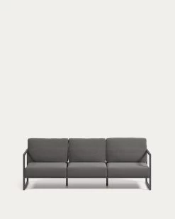 Comova 100% Outdoor 3-seater Sofa In Dark Grey And Black Aluminium 222 Cm | Kave Home -Quality Furniture Store O100 30 ST02 1V02