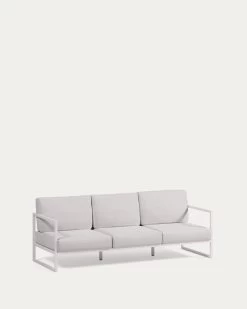 Comova 100% Outdoor 3-seater Sofa In White And White Aluminium 222 Cm | Kave Home