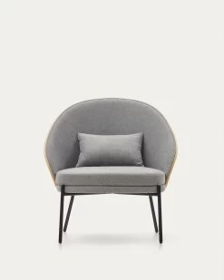 Eamy Light Grey Armchair In An Ash Wood Veneer With A Natural Finish And Black Metal | Kave Home -Quality Furniture Store S0900001HE12 1V04