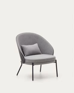 Eamy Light Grey Armchair In An Ash Wood Veneer With A Black Finish And Black Metal | Kave Home -Quality Furniture Store S0900002HE12 1D01