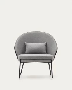 Eamy Light Grey Armchair In An Ash Wood Veneer With A Black Finish And Black Metal | Kave Home -Quality Furniture Store S0900002HE12 1V02