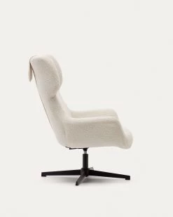 Zalina Swivel Armchair In White Shearling And Steel With Black Finish | Kave Home -Quality Furniture Store S0900005J33 1V02