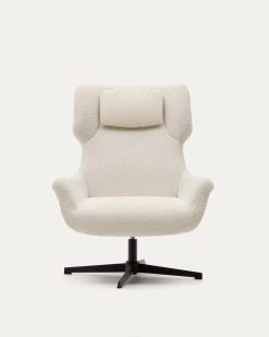 Zalina Swivel Armchair In White Shearling And Steel With Black Finish | Kave Home -Quality Furniture Store S0900005J33 1V04