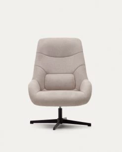 Celida Swivel Armchair In Beige Chenille And Steel With Black Finish | Kave Home -Quality Furniture Store S0900008BF12 1V04
