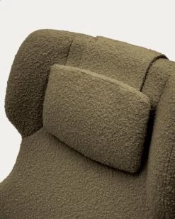 Zalina Swivel Armchair In Dark Green Shearling And Steel With Black Finish | Kave Home -Quality Furniture Store S0900028J19 1D02