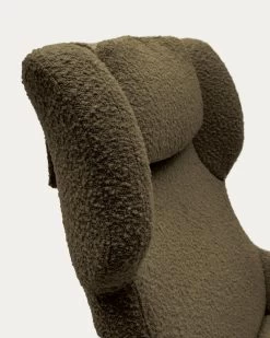 Zalina Swivel Armchair In Dark Green Shearling And Steel With Black Finish | Kave Home -Quality Furniture Store S0900028J19 1D03