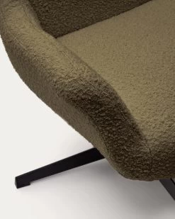 Zalina Swivel Armchair In Dark Green Shearling And Steel With Black Finish | Kave Home -Quality Furniture Store S0900028J19 1D04