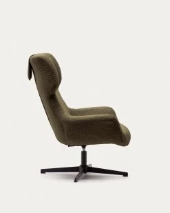Zalina Swivel Armchair In Dark Green Shearling And Steel With Black Finish | Kave Home -Quality Furniture Store S0900028J19 1V02