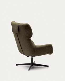 Zalina Swivel Armchair In Dark Green Shearling And Steel With Black Finish | Kave Home -Quality Furniture Store S0900028J19 1V03