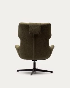 Zalina Swivel Armchair In Dark Green Shearling And Steel With Black Finish | Kave Home -Quality Furniture Store S0900028J19 1V05