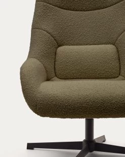 Celida Swivel Armchair In Dark Green Shearling And Steel With Black Finish | Kave Home -Quality Furniture Store S0900029J19 1D01