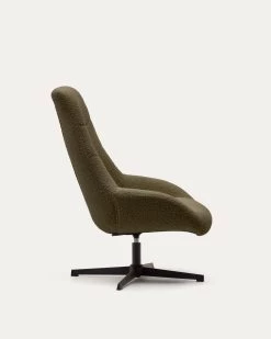 Celida Swivel Armchair In Dark Green Shearling And Steel With Black Finish | Kave Home -Quality Furniture Store S0900029J19 1V02
