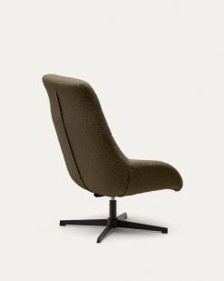 Celida Swivel Armchair In Dark Green Shearling And Steel With Black Finish | Kave Home -Quality Furniture Store S0900029J19 1V03