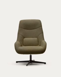 Celida Swivel Armchair In Dark Green Shearling And Steel With Black Finish | Kave Home -Quality Furniture Store S0900029J19 1V04