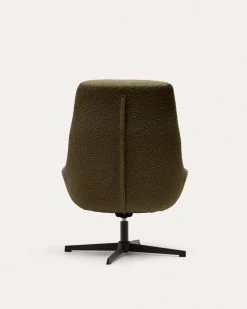 Celida Swivel Armchair In Dark Green Shearling And Steel With Black Finish | Kave Home -Quality Furniture Store S0900029J19 1V05
