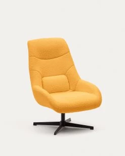 Celida Swivel Armchair In Mustard Shearling And Steel With Black Finish | Kave Home