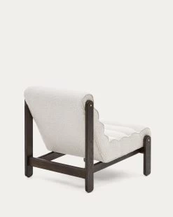 Magira Armchair In White Shearling And Solid Oak Wood With A Dark Finish -Quality Furniture Store S0900038JJ85 1V03