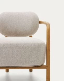 Melqui Beige Armchair In Solid Oak Wood With A Natural Finish -Quality Furniture Store S0900039JJ12 1D01